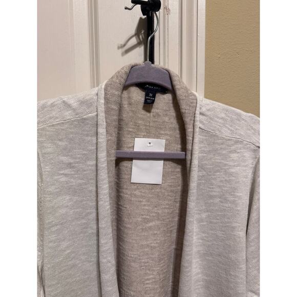 Lands' End Plus Size Natural Color Open Front Cardigan Cream Brown 3X (24W-26W) - Picture 2 of 9